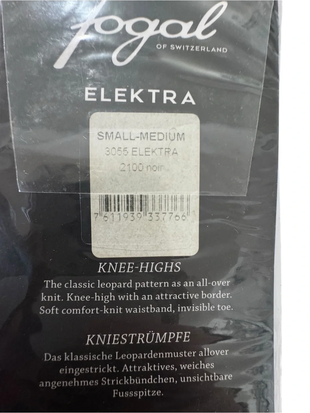 Elektra Knee-High Sheer Socks in Black - Leopard Pattern S/M